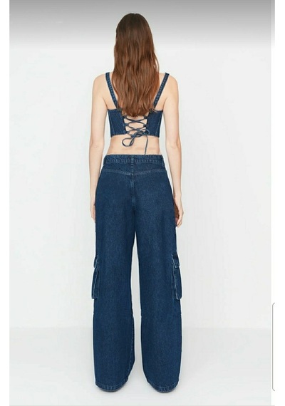 Lavajeans Kadın Koyu Mavi Likralı Kargo Cep Lavajeans Wide Leg Mavi Koyu P1 Koyu Mavi