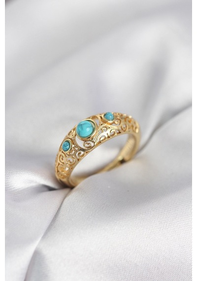 Vintage Model Mavi Taşlı Gold Renk Kadın Yüzük Karışık
