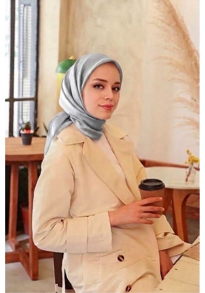 ALDAIYR Reyon Eşarp Saten Dokulu 95x95 Gümüş