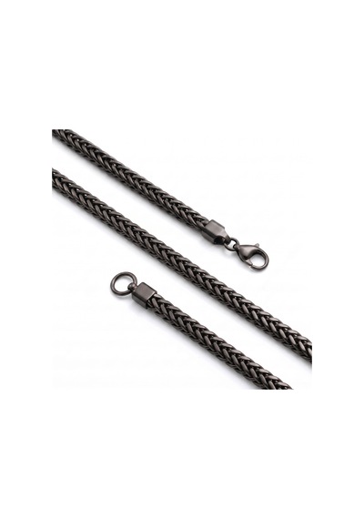 Premium Parlak Ve Şık Köşeli Örgü Zincir Erkek Çelik Kolye 3x3 Mm 55 Cm 3183eck013 - Siyah Renk