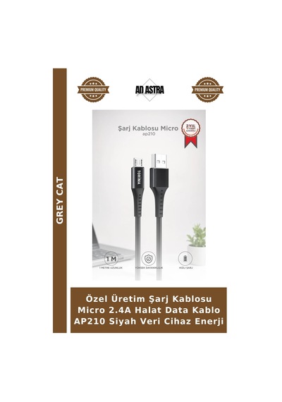 Özel Üretim Şarj Kablosu Micro 2.4a Halat Data Kablo Ap210 Siyah Veri Cihaz Enerji