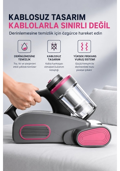 Glr G-163 100w Şarjlı Anti-mite Süpürge Uv Işıklı Akarlar Toz Akarı Yatak Koltuk Süpürgesi