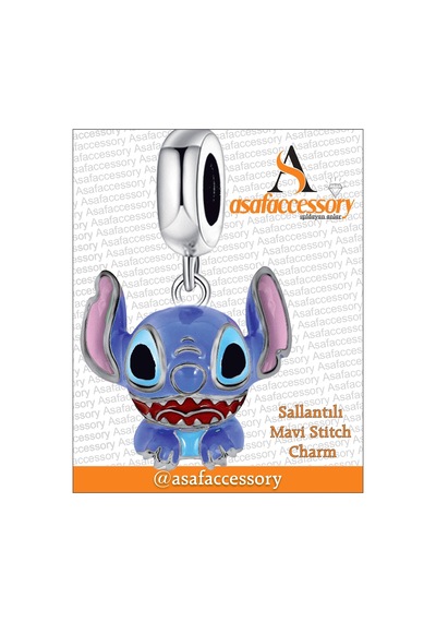Sallantılı Mavi Stitch Charm Asafaccessory Gümüş