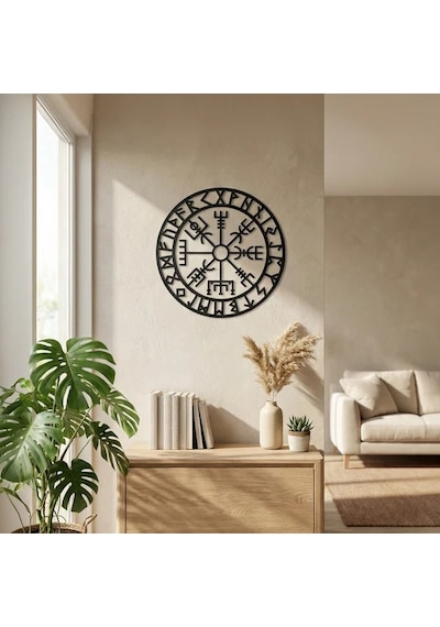 Viking Pusulası Vegvisir Duvar Tablosu Mdf Lazer Kesim Nordik Duvar Süsü Modern Dekor