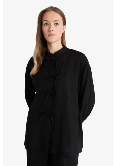 Defacto Regular Fit Krinkıl Kumaş Uzun Kollu Tunik F9919ax25aubk81 Siyah
