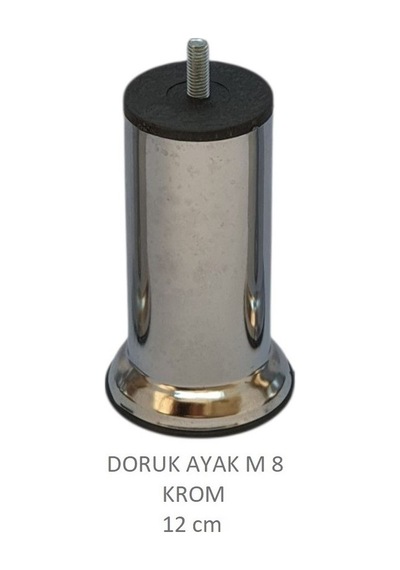 Doruk Ayak, Cıvatalı Baza Koltuk Dolap Ayağı, Metal, Krom, M8, 12 Cm Krom