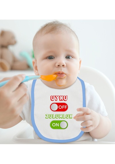 BK Kids Uyku Off Tasarımlı Mavi Bebek Mama Önlüğü-1