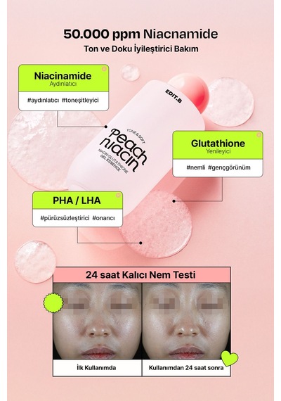 Edıtb Niasinamid ve Glutatyon İçeren Aydınlatıcı Jel Esans EDIT.B PeachNiacin Glutathione 200 ML