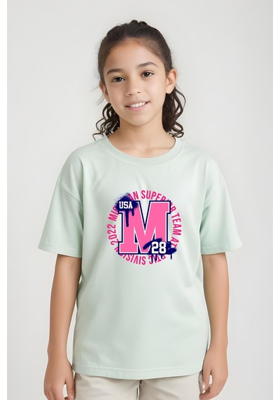 Panios Kids M 28 Baskılı Kız Çocuk Kısa Kollu T-shirt Mint Yeşili