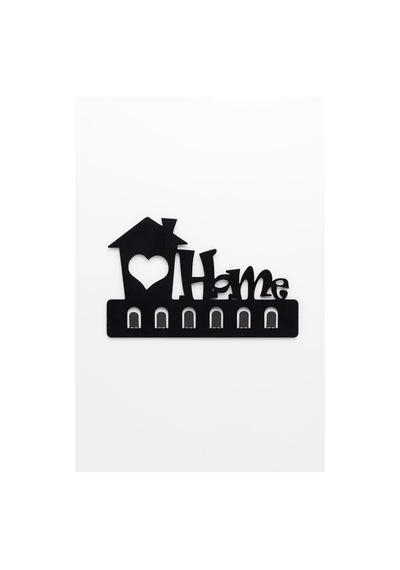 Home Siyah Metal Dekoratif Anahtar Askılığı - Pano Askılığı Home Yazılı Dekoratif Anahtarlık Siyah
