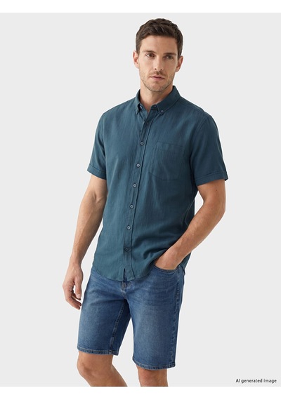 Lcwaıkıkı Classic Petrol Regular Fit Armürlü Erkek Gömlek