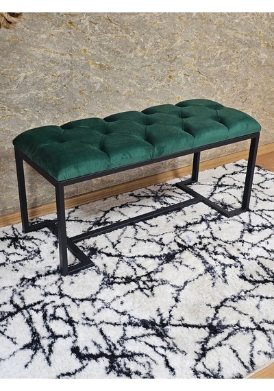Zafir Siyah Boyalı - L - Ayaklı 100 Cm X 38 Cm Oturak - Bench - Makyaj Taburesi - Makyaj Oturak Yeşil
