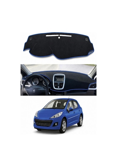 Peugeot - 207 2006-2014 Uyumlu Torpido Koruma Kılıfı - Mavi Şeritli
