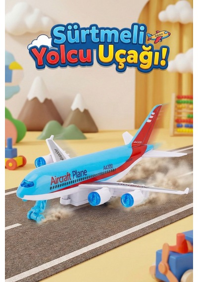 Sürtmeli Oyuncak Yolcu Uçağı - 16 Cm Model Uçak - Eğitici Çocuk Oyuncağı