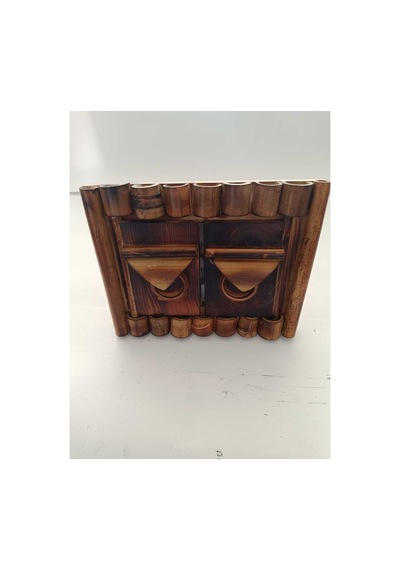 Tasarım Pencereli Doğal Bambu Fotoğraf Çerçevesi - 20x15 Cm Rustik Ahşap Hediyelik Resim Çerçevesi Kahverengi