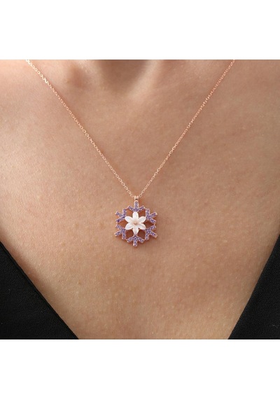 Mia vento Ametist Taşlı Işıltılı Kar Kristali Manolya Çiçeği Rose Renk Flowers Gümüş Kolye