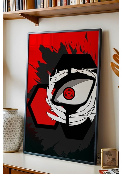 Naruto Sharingan Göz Çerçeveli Tablo - Lüks Minimalist Uchiha Klanı Anime Modern Duvar Dekoru Siyah