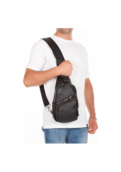 Newish Polo Yıkama Deri Usb Ve Kulaklık Çıkışlı Çapraz Göğüs Bel Ve Omuz Çantası New210 - Siyah
