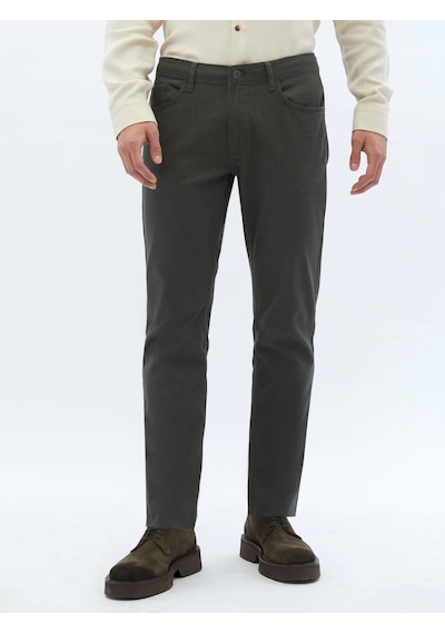 Kip Haki Dokuma Slim Fit Casual Pamuk Karışımlı Pantolon 406629 Haki