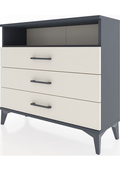 Arges Şifonyer Tek Raflı 3 Çekmeceli 88x30x80 Antrasit-aytaşı Antrasit