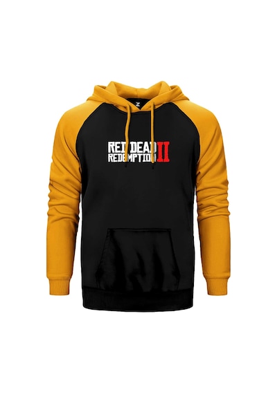 Red Dead Redemption 2 Text Sarı Renk Reglan Kol Kapşonlu Sweatshirt Sarı