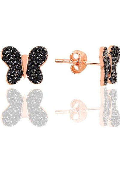Gümüş Rose Siyah Taşlı Kelebek Küpe N11.47696