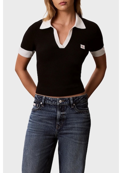 Calvin Klein Logolu % 100 Pamuk Regular Fit Polo Lv047g308gub1 Bayan Polo Lv047g308g Ub1 Siyah