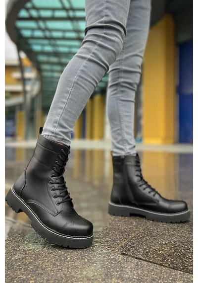 Roof Atelier Erkek Siyah Bağcıklı Kalın Taban Bot - Mn009 - Fst Military Siyah