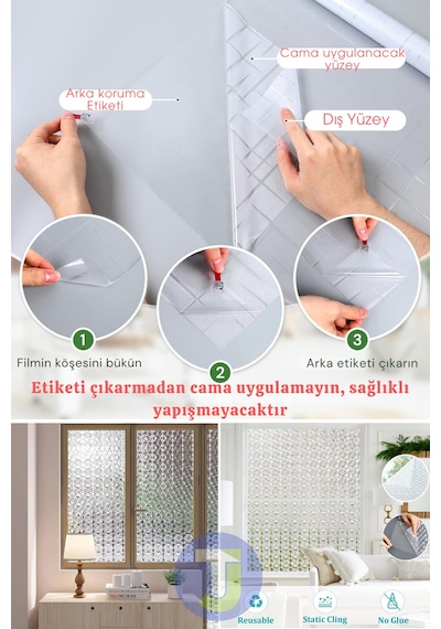 Technojet Statik Buzlu Desenli Cam Kaplama Filmi Duşa Kabin Ofis Balkon Dekorasyon Folyo 60cmx100cm Tk2019