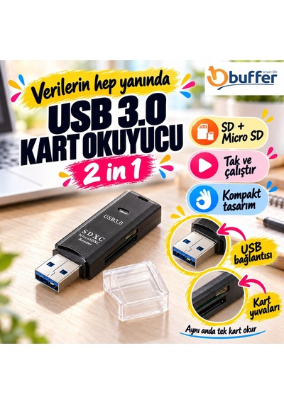 Plentiful 2in1 Usb 3.0 Micro Sd Hafıza Kartı - Tf Kart Okuyucu Hub Adaptör Veri Aktarıcı