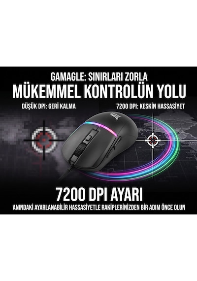 Rgb Gaming Kablolu Mouse Siyah 725 Optik Sensörlü Yüksek Hassasiyetli Makrolu Ergonomik Örgü Kablo Diğer