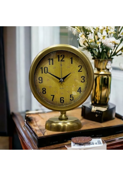 Eskitme Gold Metal Ofis Salon Otel Masa Saati 25*20 cm V3