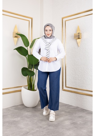 Nevayla Moda Beli Lastikli Keten Pantolon - Lacivert / A0104 Lacivert