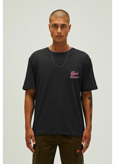 Bad Bear Bad Pink Siyah Erkek Baskılı Tişört Siyah