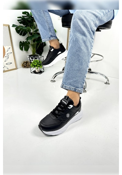 Günlük Kadın Sneaker Bağcıklı Oval Burunlu Kalın Desenli Taban Rahat Hafif Spor Ayakkabı 2110 Siyah - Beyaz Günlük Kadın Sneaker Bağcıklı Oval Burunlu Kalın Desenli Taban Rahat Hafif Spor Ayakkabı 2110 Siyah - Beyaz