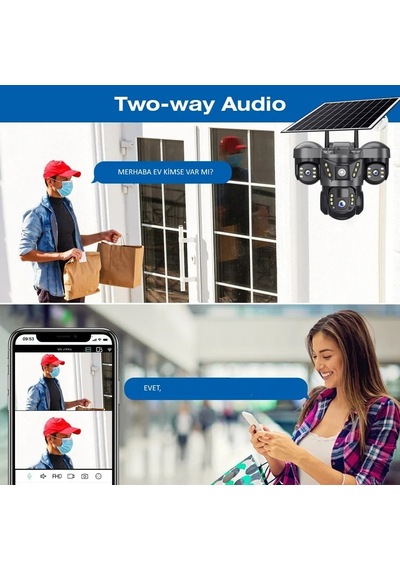 Harvox Solar Güneş Enerjili İnsan Takibi 15mp 3 Lens 4g Akıllı Kamera Sirenli