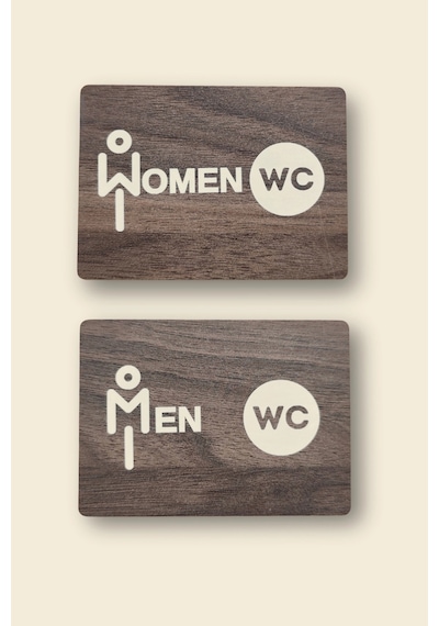 Women-men Wc Yönlendirme Levhası- İkili Set - Tesbih Ahşap