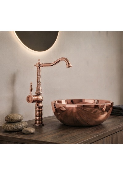 Rose Gold Desenli Rustik Çanak Lavabo Bataryası