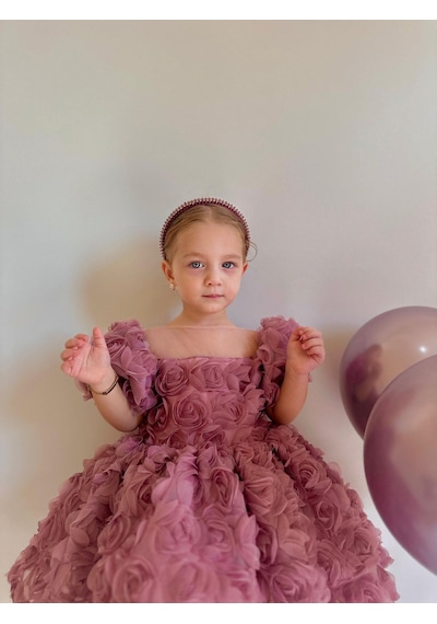 H L Y Karol Tasarım Lina Güllü Diana Vintage Kız Bebek Elbise,doğum Günü Elbise,fotoğraf Çekim Elbise,0-12 Yaş Uygun Pembe