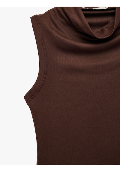 Koton Modal Kumaş Slim Fit Kolsuz Dik Yaka Body Kahverengi 7wak10019ek Kahve