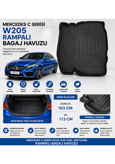 Mercedes C Serisi W205 Rampalı Bagaj Havuzu Kalın Tip