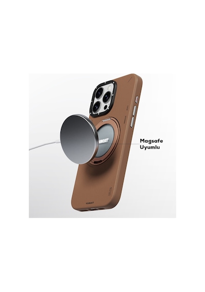 Apple Uyumlu iPhone 16 Pro Max Kılıf Magsafe Özellikli 360 Standlı Deri Desenli Youngkit Tech Leather Serisi