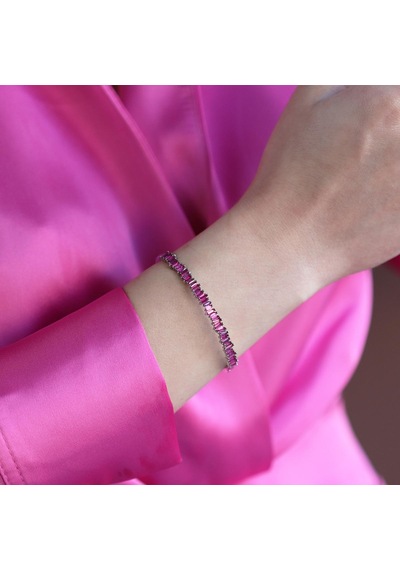 Pembe Baget Taşlı Gümüş Kelepçe Gümüş