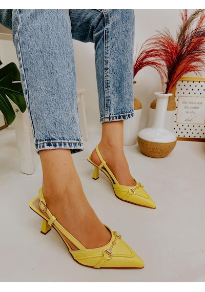 Ervanın Butiği Sarı Deri Moss Toka Detay Kadın Stiletto-3650