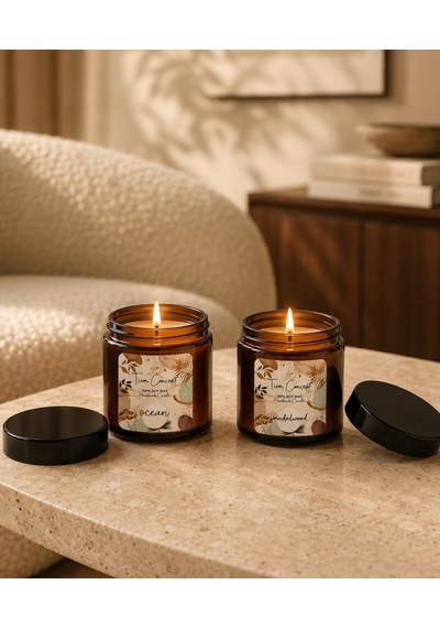 Kokulu Mum 2'li Set - Soya Mum Hediye Seti, Sandalağacı Ve Okyanus Aromalı Amber Kavanoz Mumlar -%100 Doğal Soya Wax Diğer