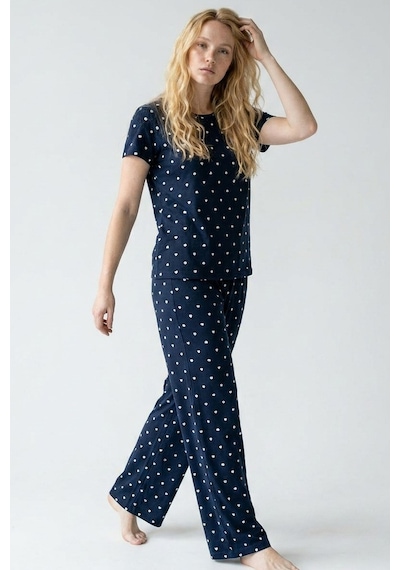 Siyah İnci Pamuklu Örme Pijama Takımı 8025 Lacivert Beyaz Kalp Siyah İnci Pamuklu Örme Pijama Takımı 8025 Lacivert Beyaz Kalp