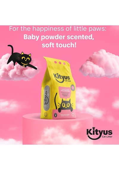 İnce Taneli Tozsuz, Topaklanan Bebek Pudralı Bentonit Kedi Kumu 10lt