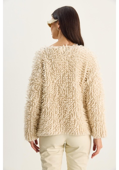 Shade Kadın Oversize Saçaklı Triko Hırka 9062 60283750 - Bej