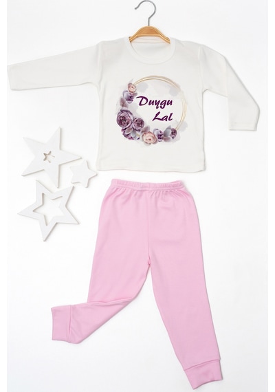 Pia Baby İsimli Kız Çocuk Pijama Takımı %100 Pamuk Penye İsme Özel Baskılı Kişiselleştirilebilir Pijama Seti 20528p14pi Krem