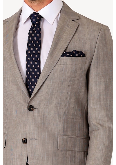 Erkek Bej Slim Fit Kareli Takım Elbise